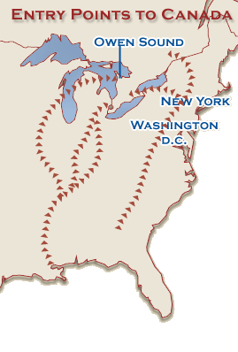Map - entry points to Canada